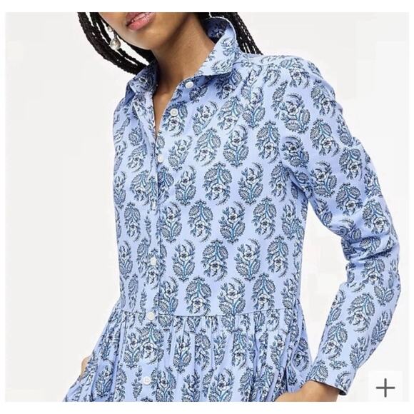 J. Crew Collared Floral Mini Shirtdress Women’s 2 Blue Preppy Cottagecore 2036 - Picture 2 of 9